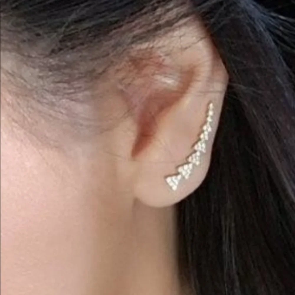 ::S&D [SILVER] Sterling Pavé Triangle Path Ear Climbers - Picture 6 of 12